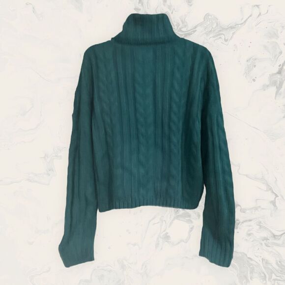 New Olive & Oak Cropped Turtle Neck Ribbed Sweater - size XL- Emerald Green - Picture 3 of 5